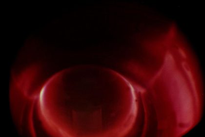 A fusion reactor during a plasma test