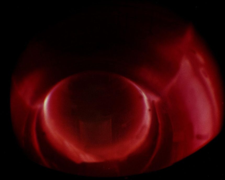A fusion reactor during a plasma test