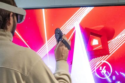 Person wearing a virtual reality headset