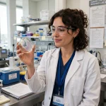 Researcher working with samples in a biotechnology laboratory