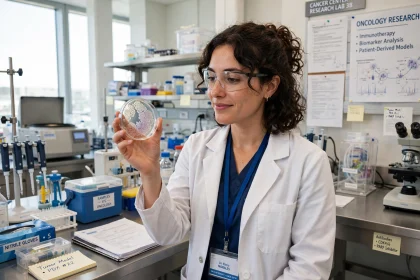 Researcher working with samples in a biotechnology laboratory