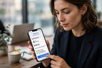 Person making an instant payment on a smartphone